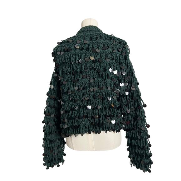 Forever 21 Cardigan Sweater Womens Small Hunter Green Sequin Chunky Knit Open - Picture 8 of 12
